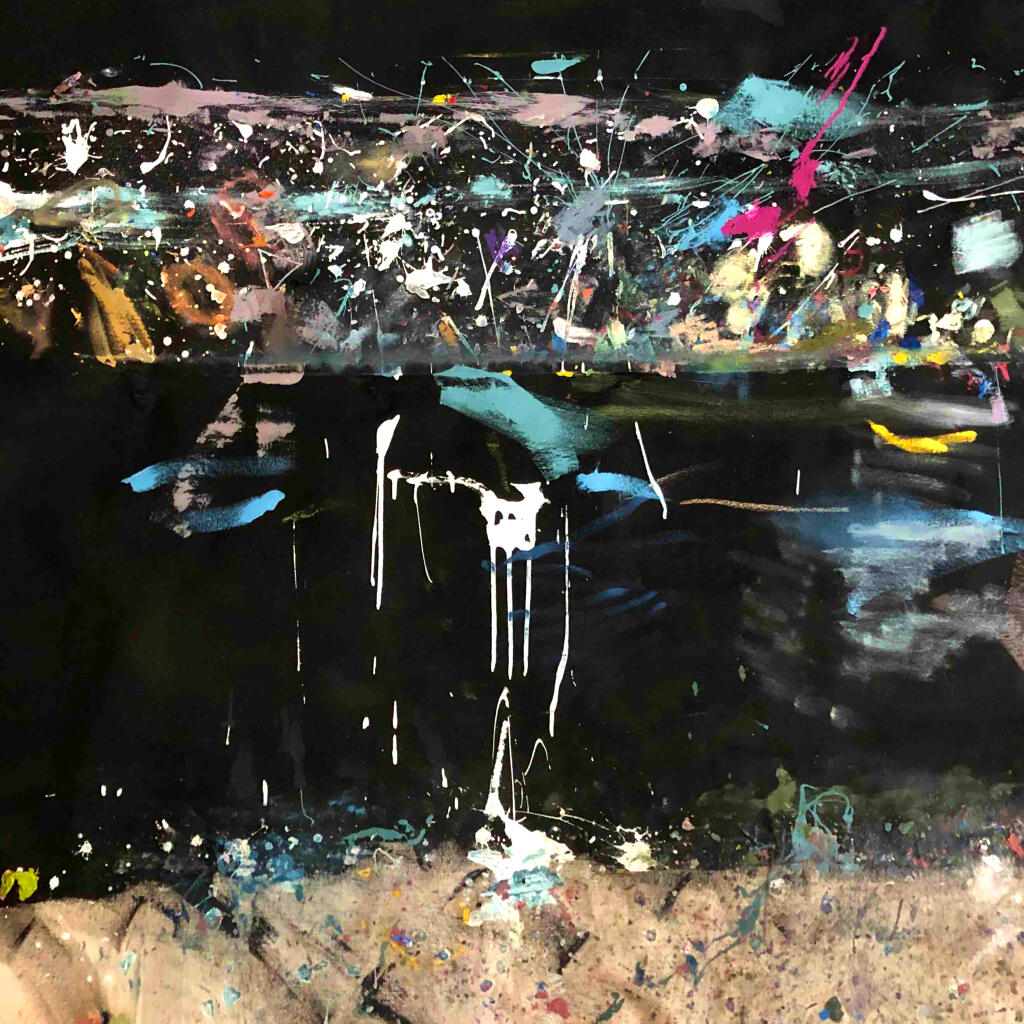 Quarantine Drop Cloth, 2020, mixed media on canvas